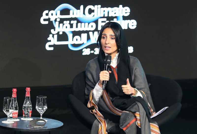 Razan Al Mubarak, UN Climate Change High-Level Champion for Cop28, says the world must pay heed to the voices of the vulnerable who bear the brunt of climate change.  Pawan Singh / The National