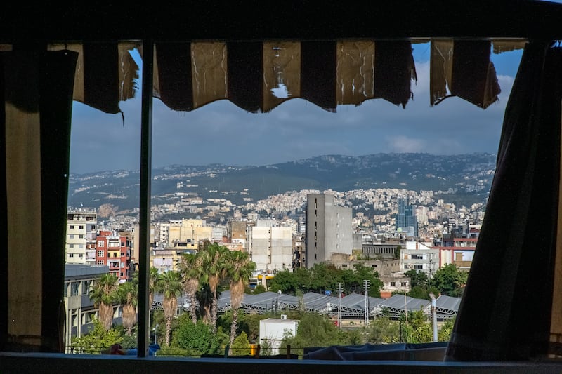 A view of Beirut from the window of an apartment affected by the 2020 Beirut port explosion . Photo: Sara Guldmyr