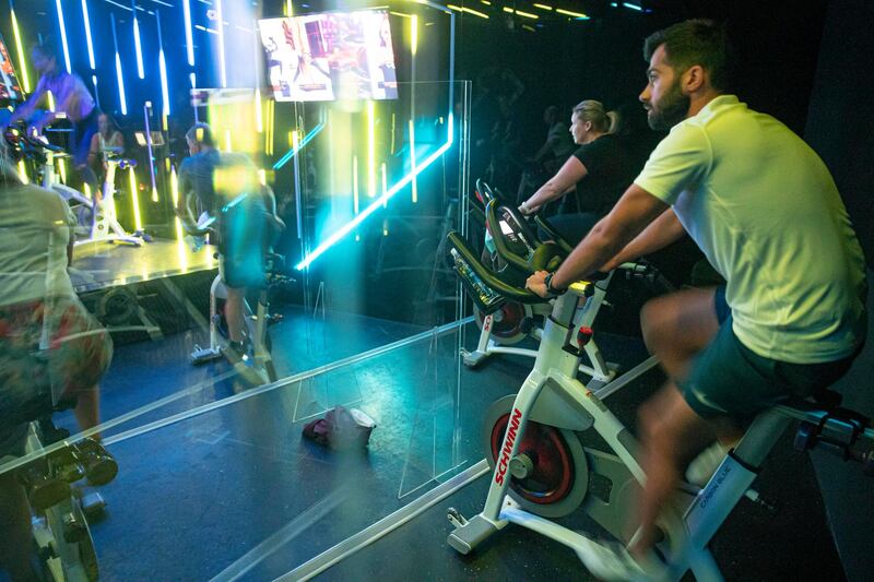 DUBAI, UNITED ARAB EMIRATES. 25 JANUARY 2021. The Crank Fit cycling gym in Al Serkal, Dubai has removed some of their bikes from their cycle studio to allow for the newly implemented additional COVID-19 safety protocols that have come into effect. (Photo: Antonie Robertson/The National) Journalist: Kelly Clarke. Section: National.