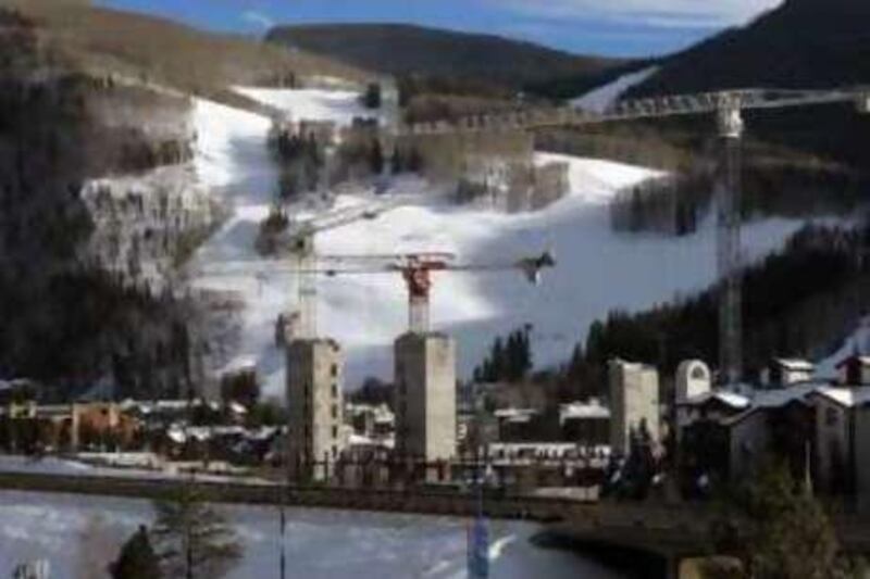 Cranes tower over a huge new development project at the Vail ski resort Tuesday, December 2, 2008 in Vail, Colorado. (Photo by Gretchen Peters) *** Local Caption ***  GP Vail Cranes.jpg