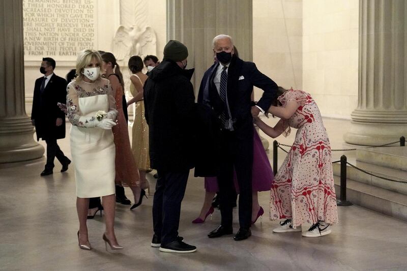 US President Joe Biden prepares with his family before addressing the nation during a 'Celebrating America' event at the Lincoln Memorial. Bloomberg