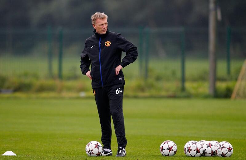 Manchester United manager David Moyes watches his players during a training session this week in preparation for Sunderland. The teams meet Saturday night. Paul Thomas / Getty Images