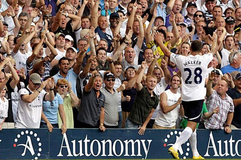 Kyle Walker celebrates what would be the eventual match winner in front of Tottenham fans after his 30-yard strike earnt Spurs a 2-1 win against north London rivals Arsenal.

Jonathan Brady / EPA