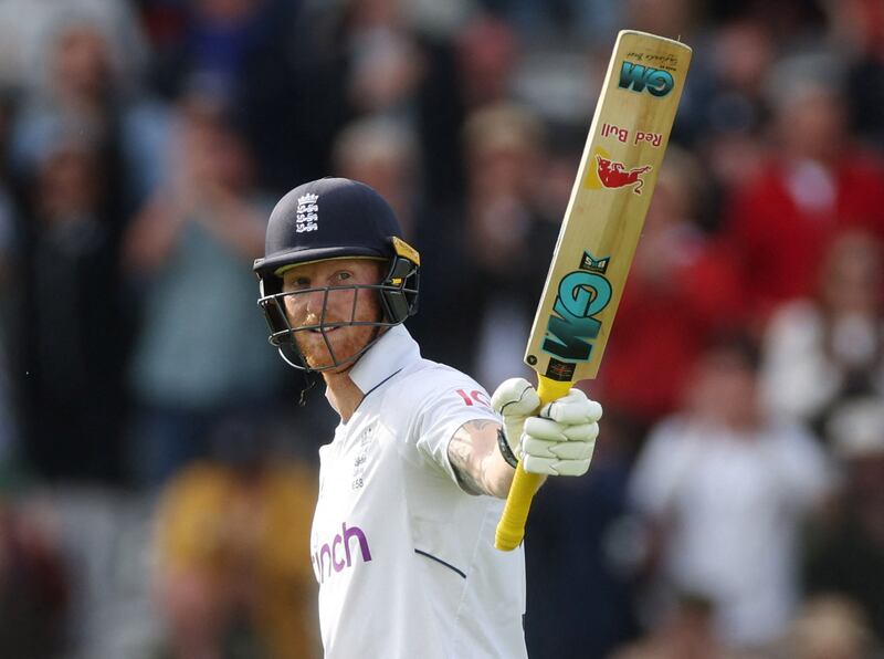 England captain Ben Stokes celebrates reaching his half century against New Zealand in the first Test at Lord's. Action Images