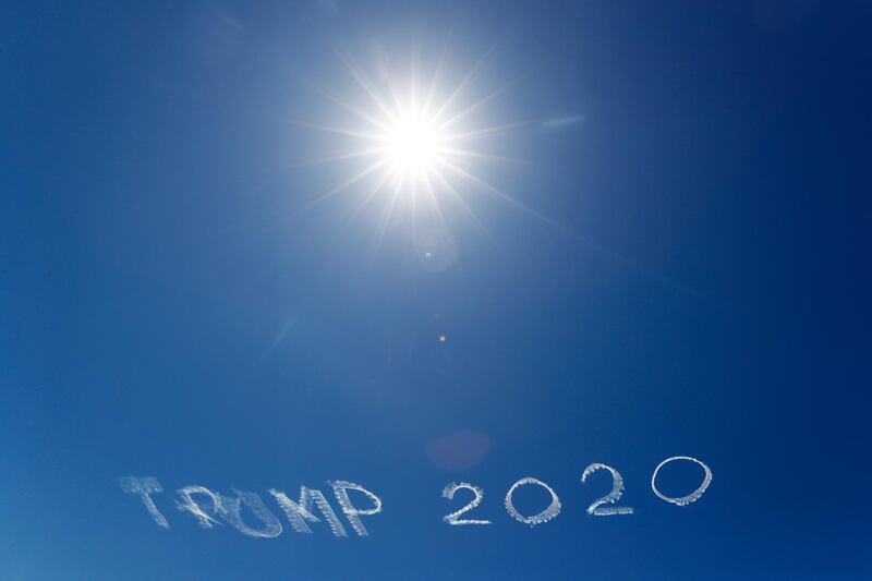 'Trump 2020' written in the sky during the Women's Big Bash League WBBL match between the Adelaide Strikers and the Sydney Sixers at Drummoyne Oval, on November 15, 2020, in Sydney, Australia. Getty Images