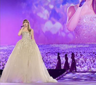 Taylor Swift wears a golden tulle gown by Lebanese designer Elie Saab during her Eras world tour. Photo: @eliesaabeorld / Instagram