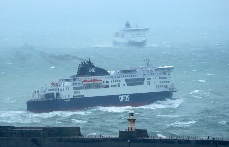 Ferries arrive and leave the Port of Dover in Kent. PA