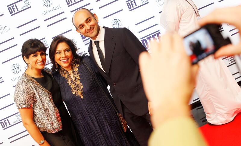 From left, screenwriter Ami Boghani, director Mira Nair and Hamid at the opening ceremony of 'The Reluctant Fundamentalist' in 2012. Reuters