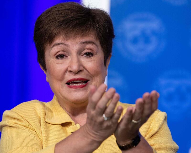 (FILES) In this file photo taken on March 4, 2020, IMF Managing Director Kristalina Georgieva speaks at a press briefing in Washington, DC, on March 4, 2020. The global coronavirus pandemic is causing an economic crisis unlike any in the past century and will require a massive response to ensure recovery, IMF chief Kristalina Georgieva said on april 9, 2020. The warnings about the damage inflicted by the virus already were stark, but Georgieva warned that the world should brace for "the worst economic fallout since the Great Depression."
 / AFP / NICHOLAS KAMM
