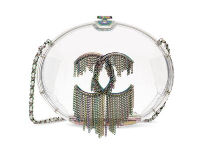 Lot 128, a Chanel clear Plexiglass bag with rainbow chain, estimate GBP3,000-4,000. Courtesy Christie's