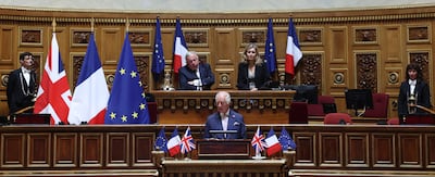 Britain's King Charles III addresses the French Senate. EPA 