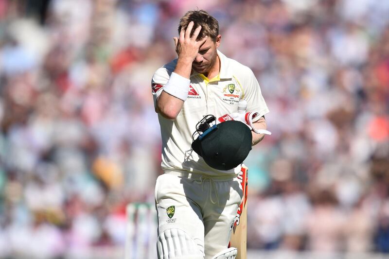 Australia's David Warner trudges off at The Oval after getting out to England bowler Stuart Broad for the seventh time in ten innings this summer. He managed just 11 runs on Sunday. AFP