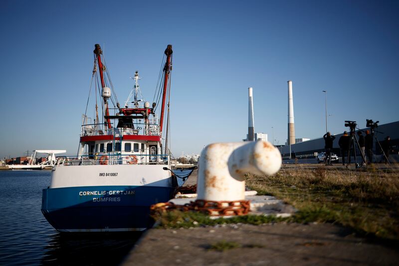 The 'Cornelis Gert Jan', a British trawler, is moored at the port in Le Havre after being seized by French authorities. EPA