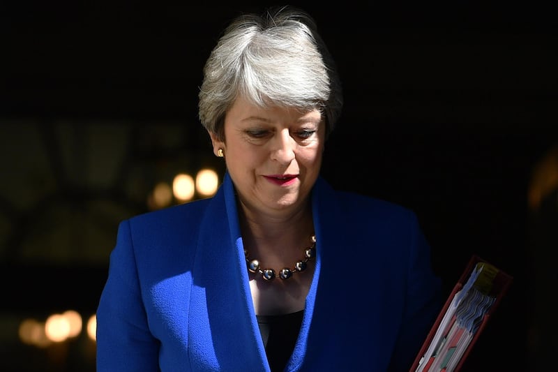 LONDON, ENGLAND - JULY 24: Prime Minister Theresa May leaves 10 Downing Street for her final PMQ's on July 24, 2019 in London, England. Theresa May has been leader of the Conservative Party since 13th July 2016. Today she makes her final statement to the country as British Prime Minister. Boris Johnson, MP for Uxbridge and South Ruislip, was elected leader of the Conservative and Unionist Party yesterday receiving 66 percent of the votes cast by Conservative party members. He is due to take the office of Prime Minister this afternoon after Theresa May takes questions in the House of Commons for the last time. (Photo by Jeff J Mitchell/Getty Images)