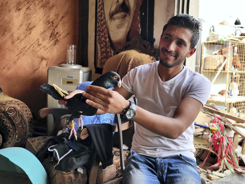 Zaid Al-Otayat, 26, holds up the family's most valuable bird, worth 1,000 JD. Picture by Charlie Faulkner
