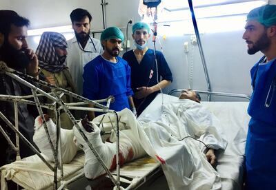 A man receives treatment in hospital after a bombing in Mazar-e-Sharif, northern Afghanistan, on April 28, 2022. AP