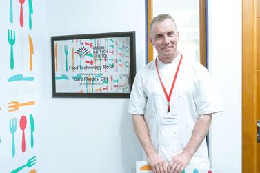 Gary Rhodes in the Food Technology Suite that was named in his honour at Dubai British School Jumeirah Park