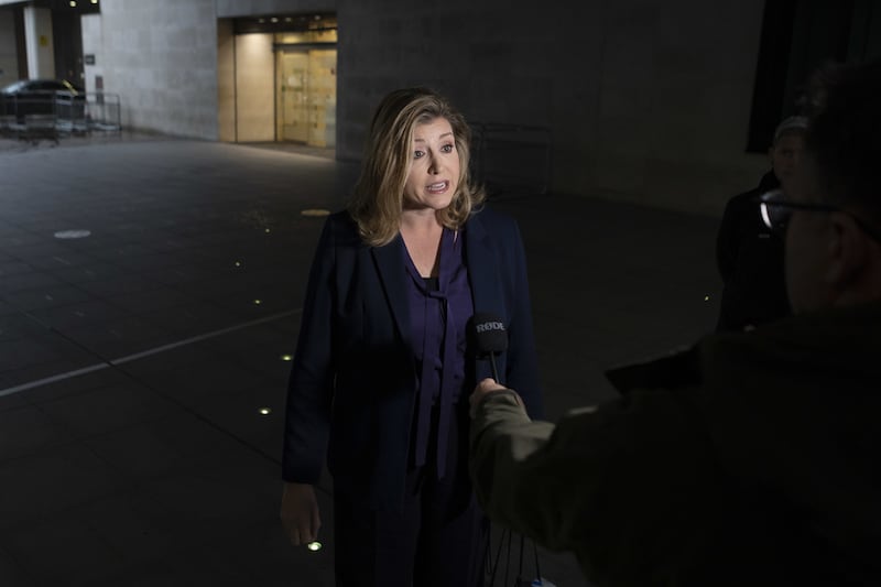 Leader of the House of Commons and Conservative leadership candidate Penny Mordaunt speaks to the media on Sunday. Ms Mordaunt pulled out of the race moments before the deadline for nominations. PA
