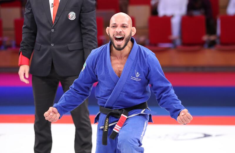 Adriano Araujo of Brazil won the 77 kg black belt final against Jacob Mackenzie of Canada at the Abu Dhabi World Professional Jiu-Jitsu Championship at Zayed Sports City on Tuesday, November 16, 2021. All images Pawan Singh / The National