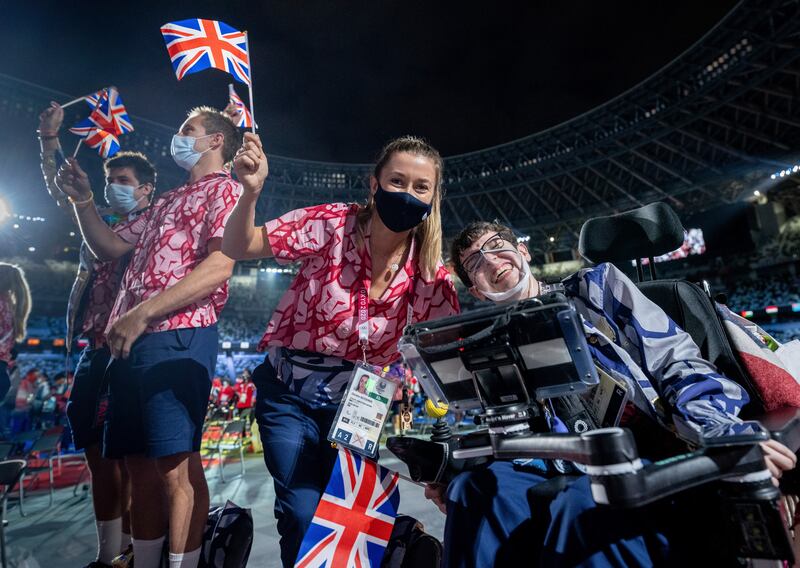 Members of the British team during the closing ceremony. AP