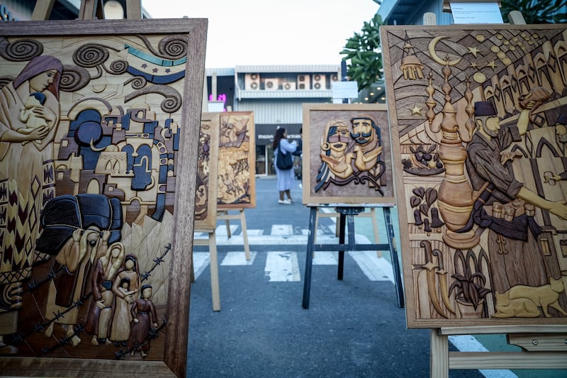 Syrian artist Moutaz El Chawa's wood works were also displayed as part of the event 
