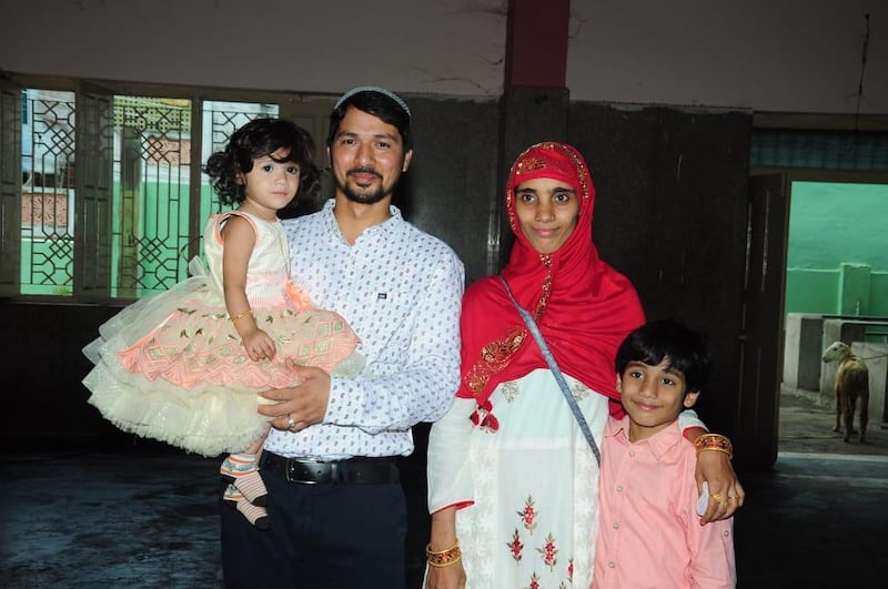 Sharjah resident Aqueel Sharif hopes to return to the UAE with his wife Mohammed Rafia, son Dawud and daughter Arshiya. The family flew to Andhra Pradesh in southern India for a medical emergency in March before borders shut down. Courtesy: Aqueel Sharif
