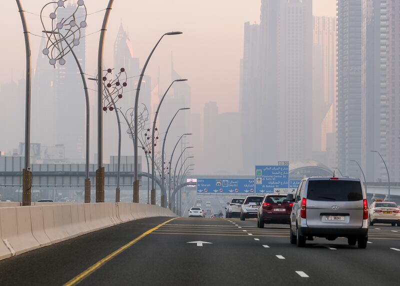 Fog along the E11 Highway in Dubai. Victor Besa / The National