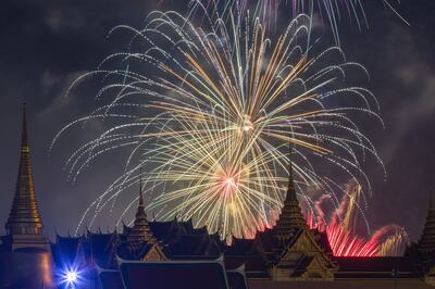 Fireworks explode over the Grand Palace during the New Year celebrations in Bangkok. Reuters