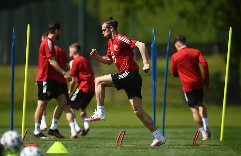 Gareth Bale warms-up at training. Getty