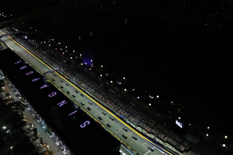 A general view at the start during the Formula One Singapore Grand Prix at Marina Bay Street Circuit on Sunday. Getty Images