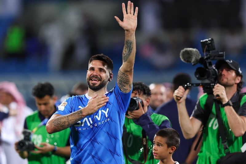 Aleksander Mitrovic of Al Hilal celebrates after winning the league title. Getty Images