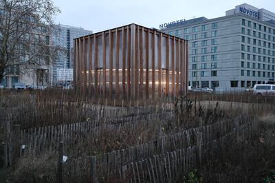 BERLIN, GERMANY - JANUARY 16: The temporary structure of the House of One stands during its finissage taking place inside on January 16, 2019 in Berlin, Germany. The House of One is to be a building of prayer, common meeting and education meant to bring Islam, Christianity and Judaism under one roof. Ground-breaking for the House of One building is scheduled to take place in April, 2019. (Photo by Sean Gallup/Getty Images)
