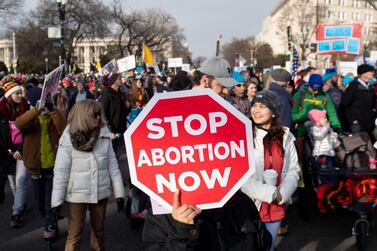 In this file photo taken on January 18, 2019, anti-abortion activists participate in the "March for Life," an annual event to mark the anniversary of the 1973 Supreme Court case Roe v. Wade, which legalised abortion in the US, outside the US Supreme Court in Washington, DC. AFP