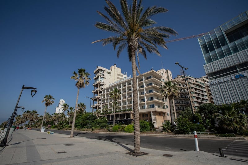 Exterior view of the Hotel Riviera Beirut at the beach during lockdown in Beirut, Lebanon.  EPA