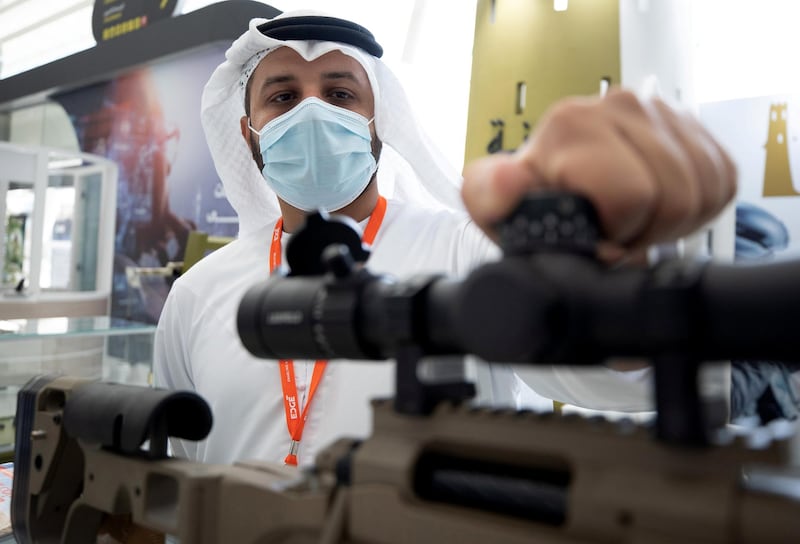 Abu Dhabi, United Arab Emirates, February 24, 2021.  Idex 2021 Day 4.   The UAE made Bynuna Sniper Rifle System with a precision scope.Victor Besa / The NationalSection:  NA