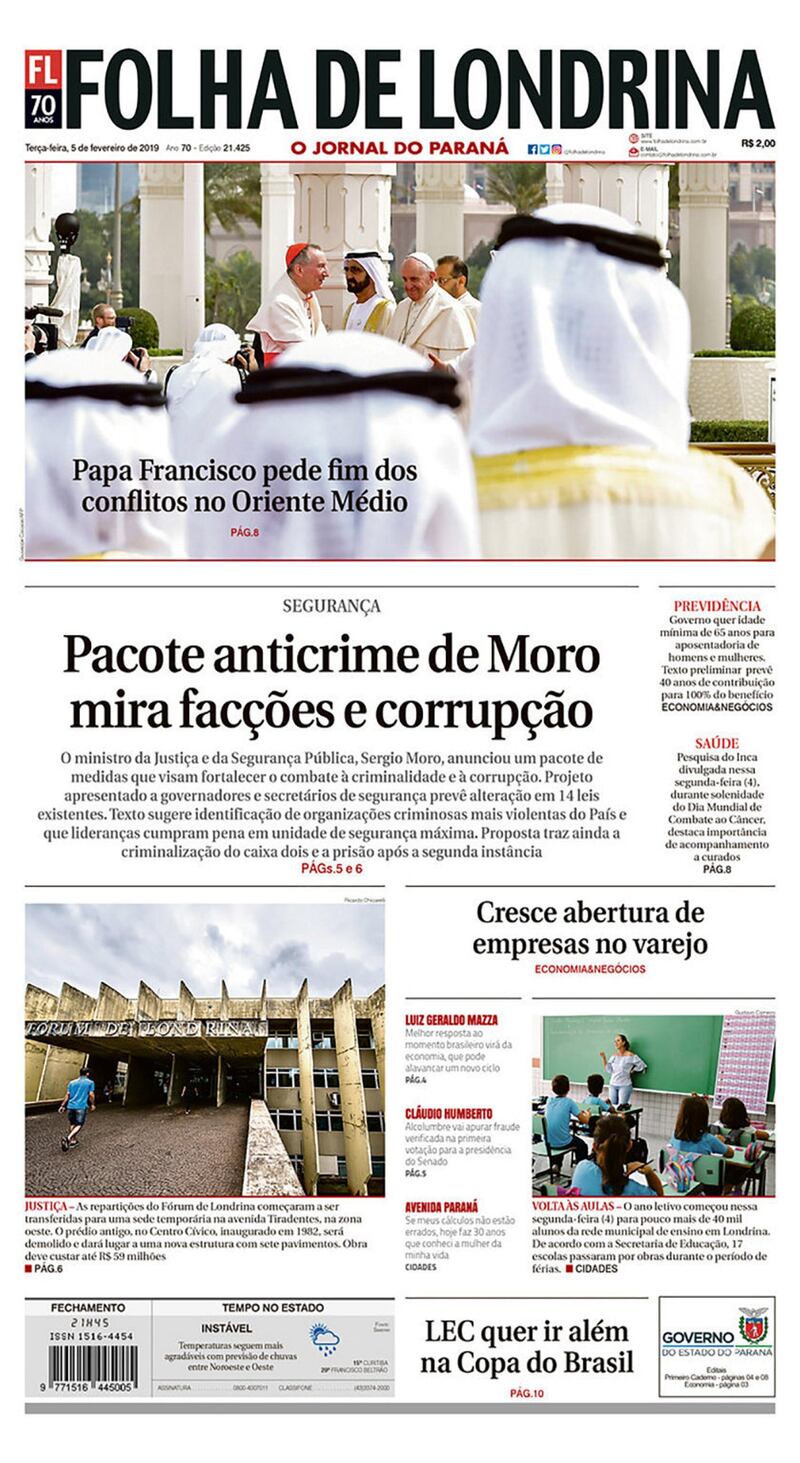 Folha de Londrina front page 