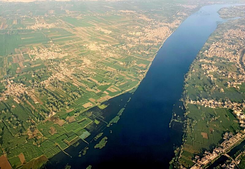 A general view of The Nile River, houses and agricultural land from the window of an airplane in Luxor, Egypt October 9, 2019. Picture taken October 9, 2019. REUTERS/Mohamed Abd El Ghany