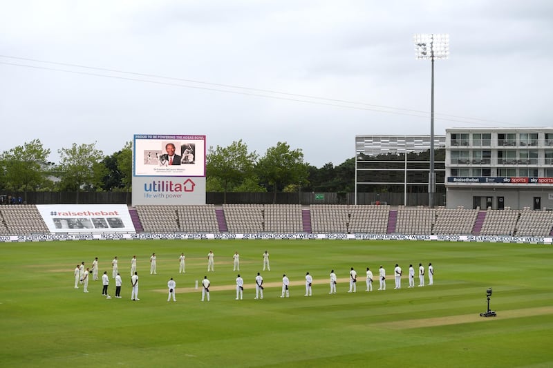 Both teams observe a minutes silence ahead of day one of the first Test. Getty