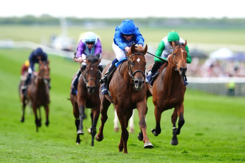 Notable Speech ridden by William Buick on their way to winning the 2000 Guineas. PA 