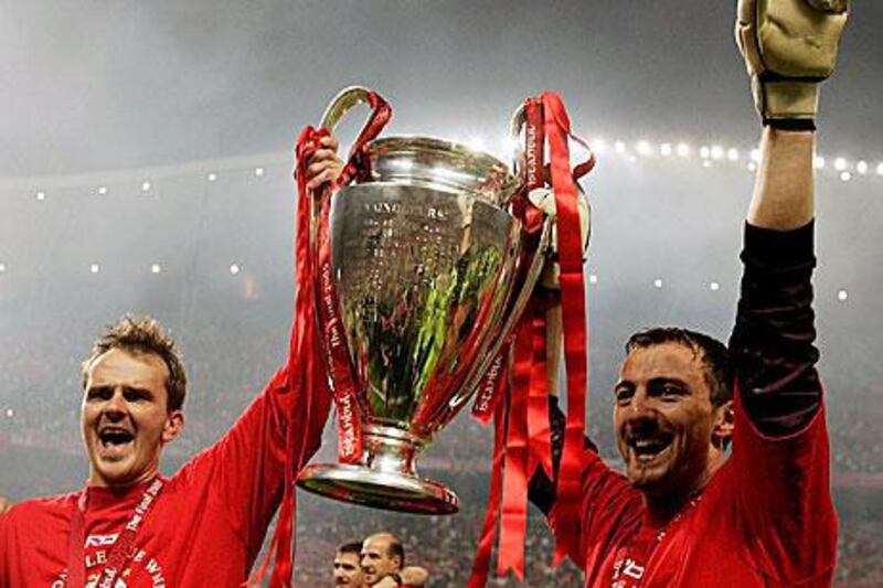 Dietmar Hamann, left, won the Champions League with Liverpool in 2005.