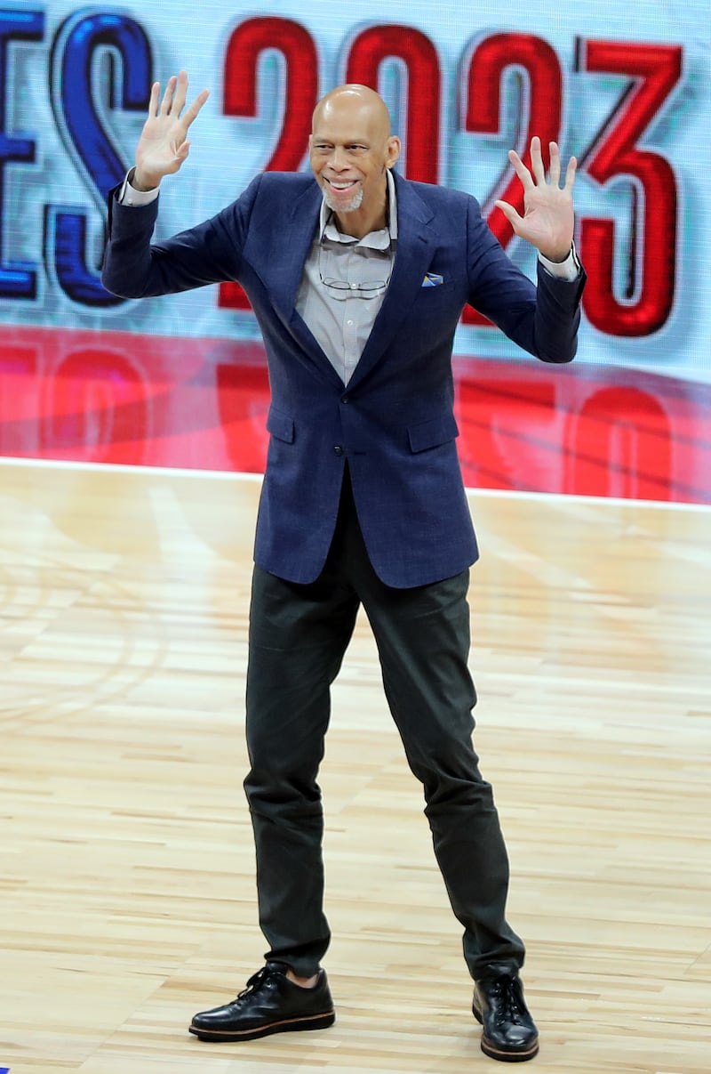 Former NBA player Kareem Abdul-Jabbar during the game.