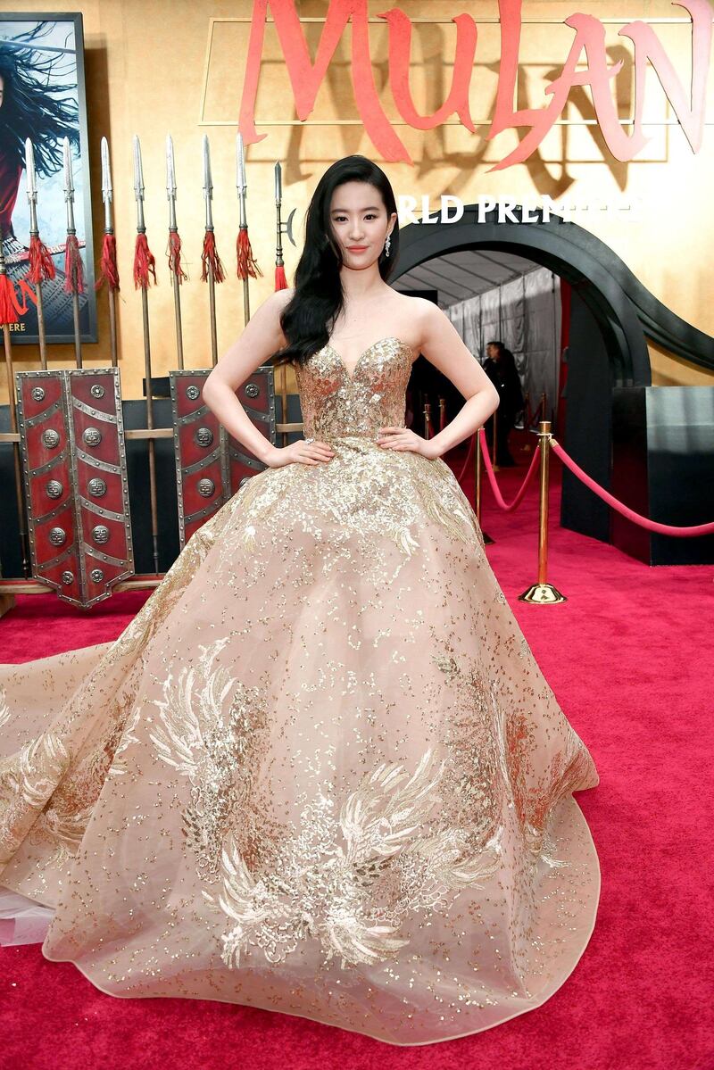 Liu Yifei in Elie Saab Fall 2019 Haute Couture at Disney's 'Mulan' at Dolby Theatre on March 9, 2020 in Hollywood, California. AFP