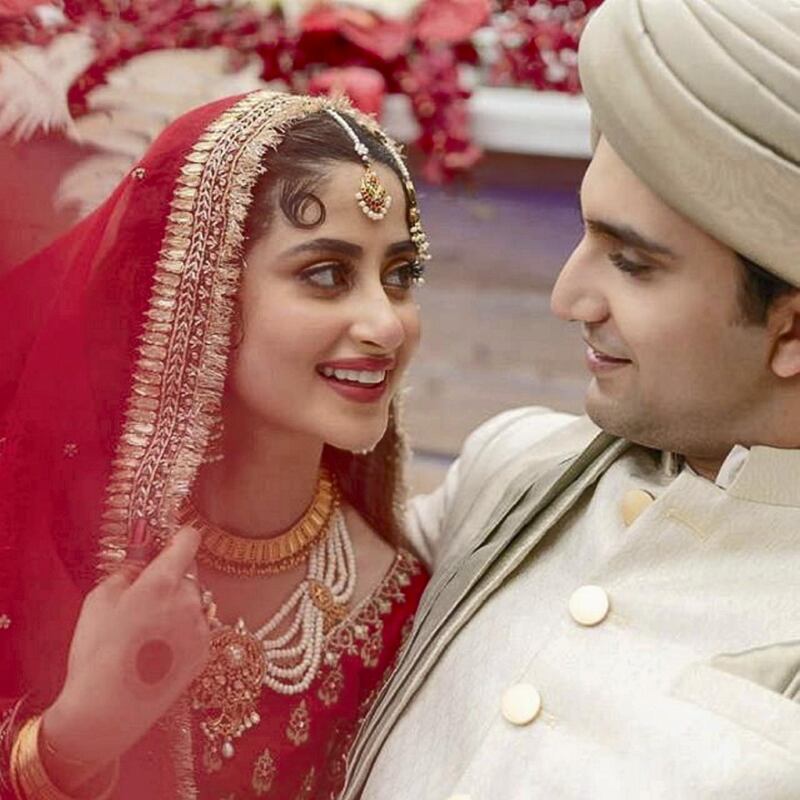 Sajal Aly and Ahad Raza Mir tied the knot in Abu Dhabi's Zaya Nurai Island. Instagram / sajalaly