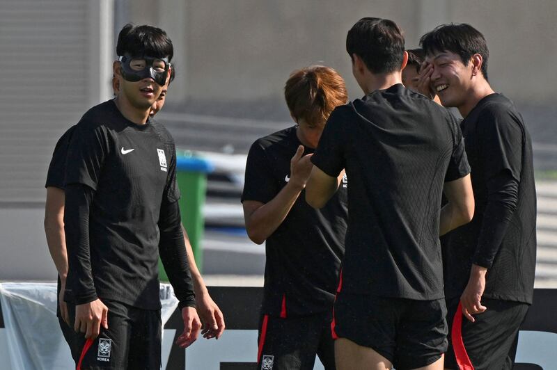 Son Heung-min takes part in a training session at Al Egla. AFP