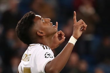 Real Madrid's Rodrygo celebrates an incredible hat-trick on an amazing night for the Brazilian teenager. Reuters