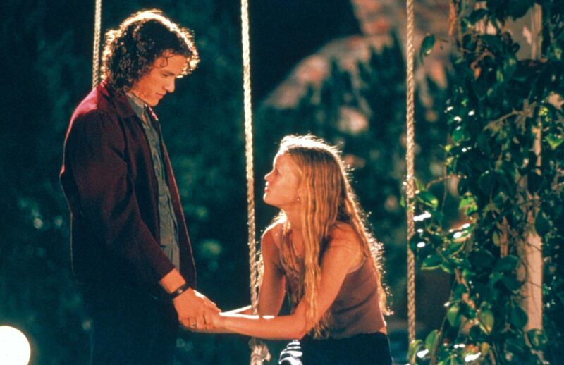 Heath Ledger and Julia Stiles in 10 Things I Hate About You. Courtesy Touchstone Pictures