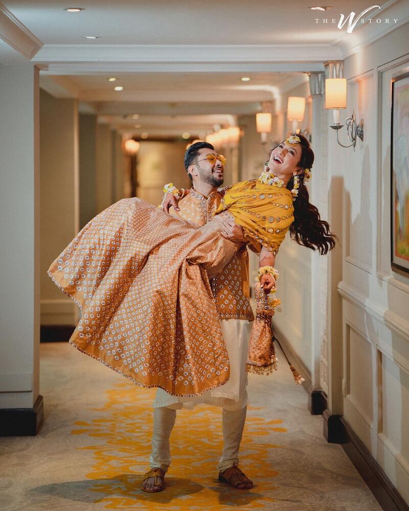 Celebrating their wedding, Khan wrote of her new husband: 'Writing our love story on each other's hearts forever with the blessings of our family and friends and, above all, Allah.' Instagram / Gauahar Kahn