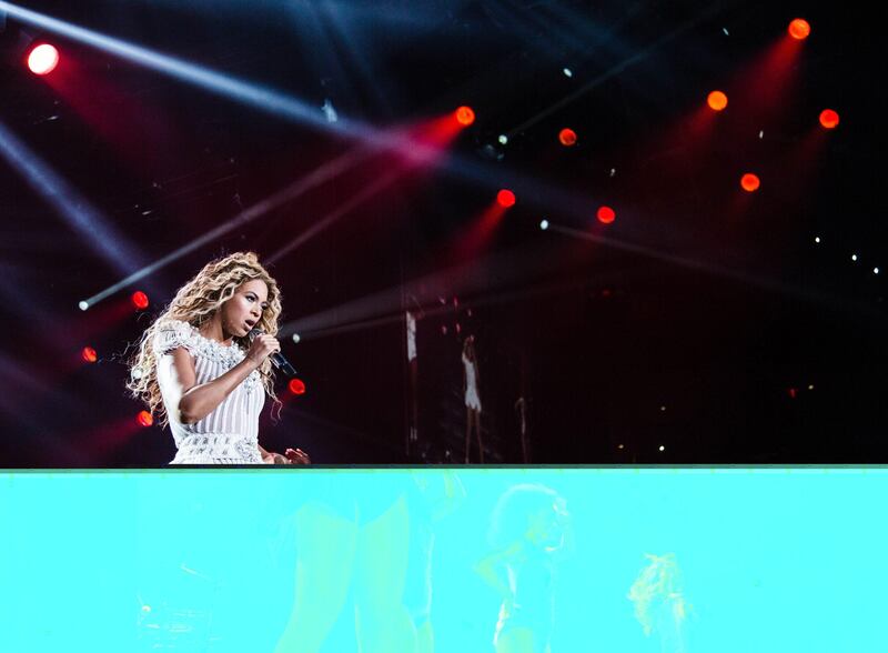 IMAGE DISTRIBUTED FOR PARKWOOD ENTERTAINMENT - In this image released on Thursday July 11, 2013, singer Beyonce performs on her "Mrs. Carter Show World Tour 2013",  at the American Airlines Arena in Miami, Fla. (Photo by Robin Harper/Invision for Parkwood Entertainment/AP Images) *** Local Caption ***  Beyonce - Mrs Carter World Tour - Miami.JPEG-0a095.jpg