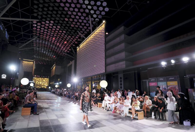 Dubai, United Arab Emirates - June 20, 2019: Designs by student designer Hissa Alboot Alshehhi, the collection that represents me. Esmod Fashion Show. Thursday the 20th of June 2019. City Walk, Dubai. Chris Whiteoak / The National