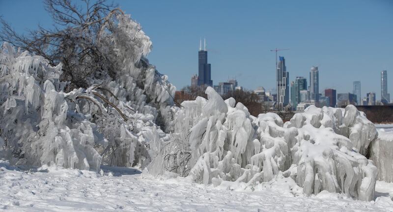 Ice and snow builds up along Lake Michigan in Chicago. EPA